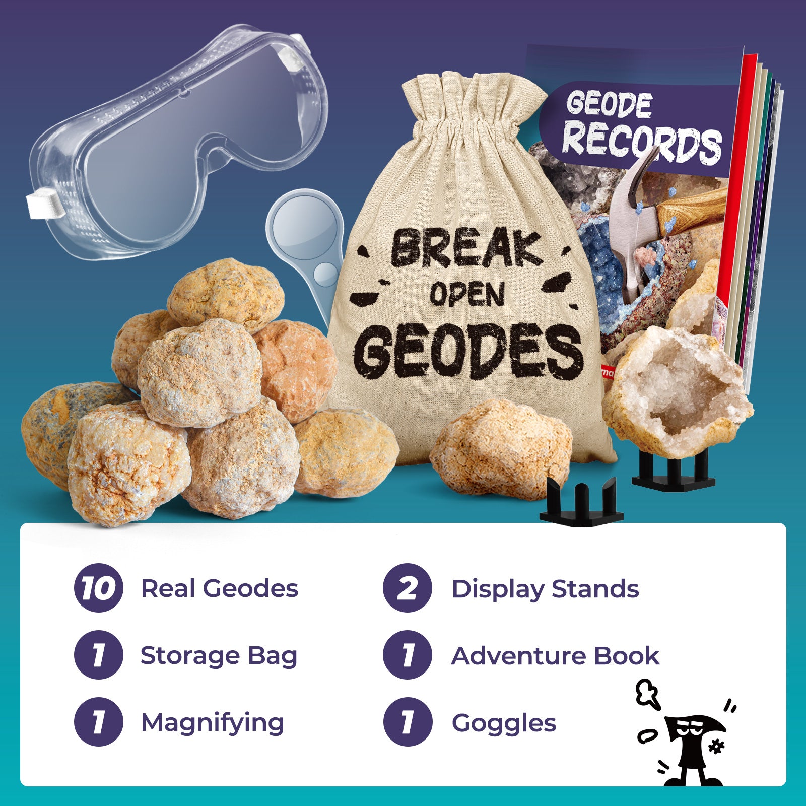 EDUMAN Geodes with Crystals Break Open 10 Premium Geode Kit - Geology Geode Crystal Science Kit - STEM Educational Toys Birthday Gifts for Boys and Girls - Image 5