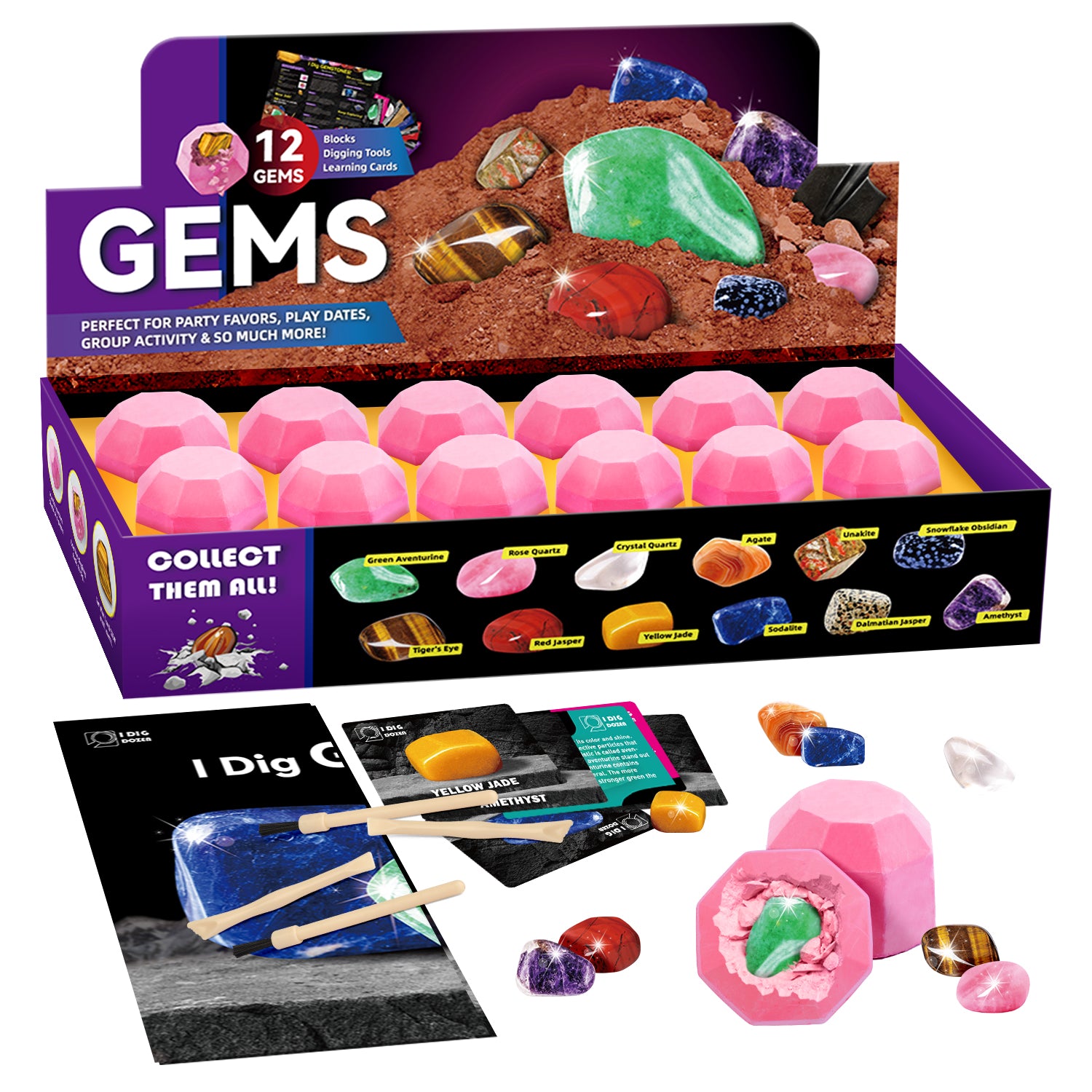 Gamerside Gemstones Dig Kit - 12 Real Gem Mining Blocks