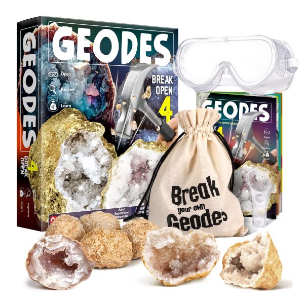 Piano Potato Break Open 4 Premium Geodes Kit with Goggles & Magnifying Glass