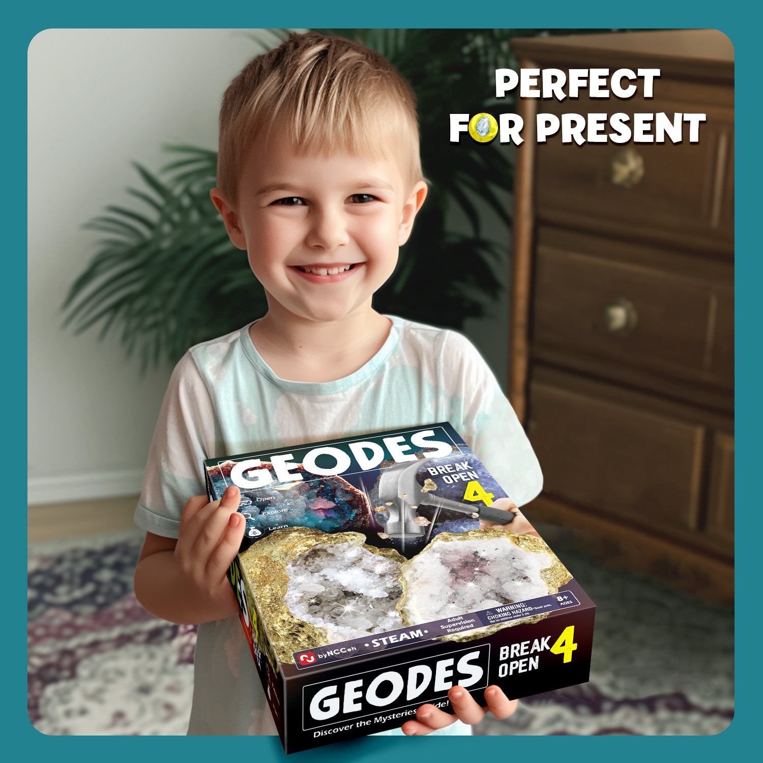 Piano Potato Break Open 4 Premium Geodes Kit with Goggles & Magnifying Glass - Image 3