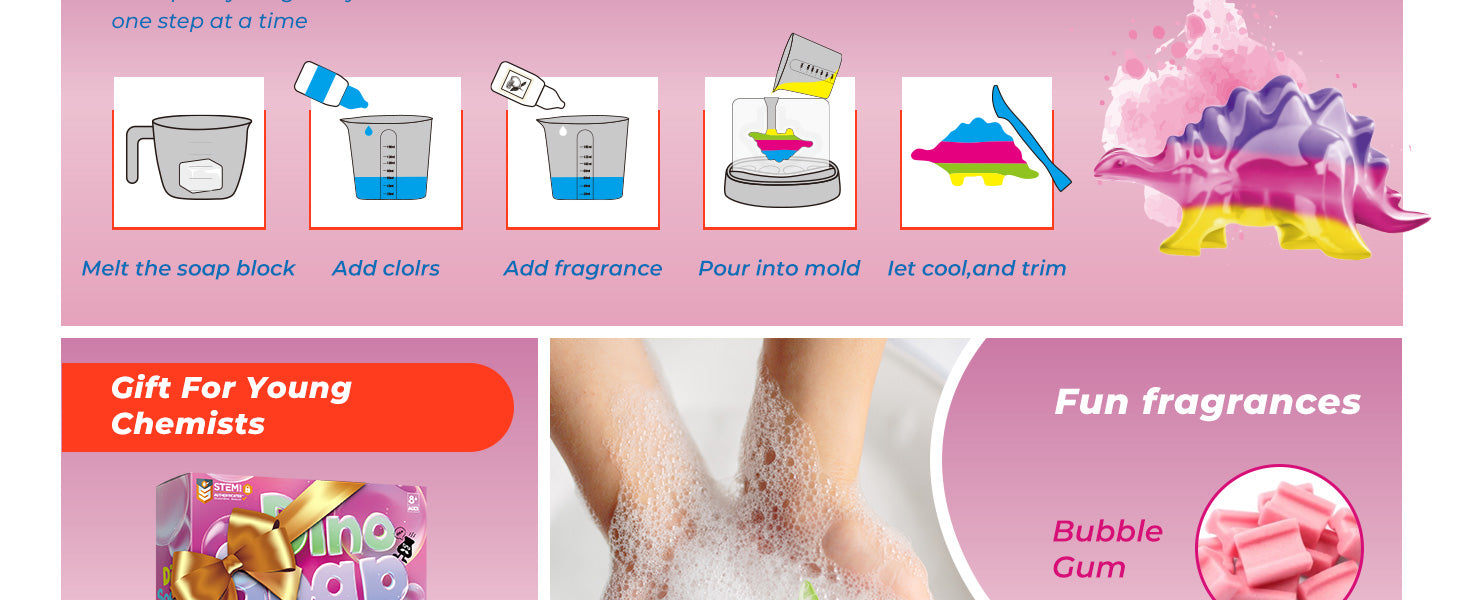 Piano Potato Dino Soap Making Kit for Kids – Make 6 Scented Dinosaur Soaps - Image 12