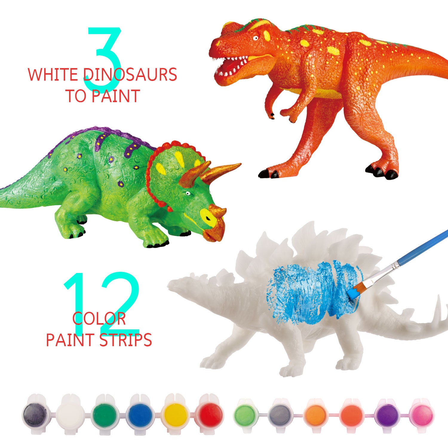 Paint Your Own Dinosaurs Kit – 15 Dinosaur Figures & 12 Colors - Image 2