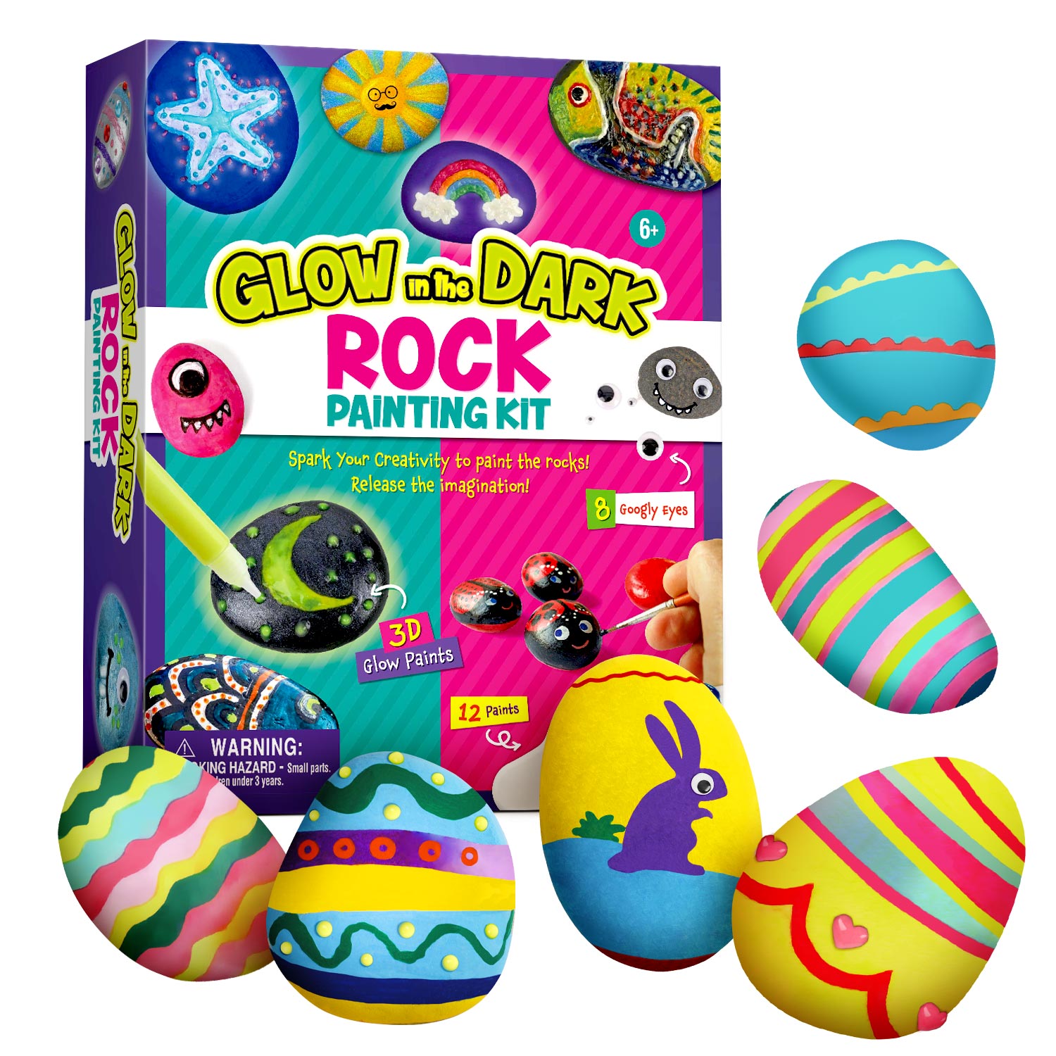 Glow-in-the-Dark Rock Painting Kit – 12 Paints & 3D Glow Colors - Image 5