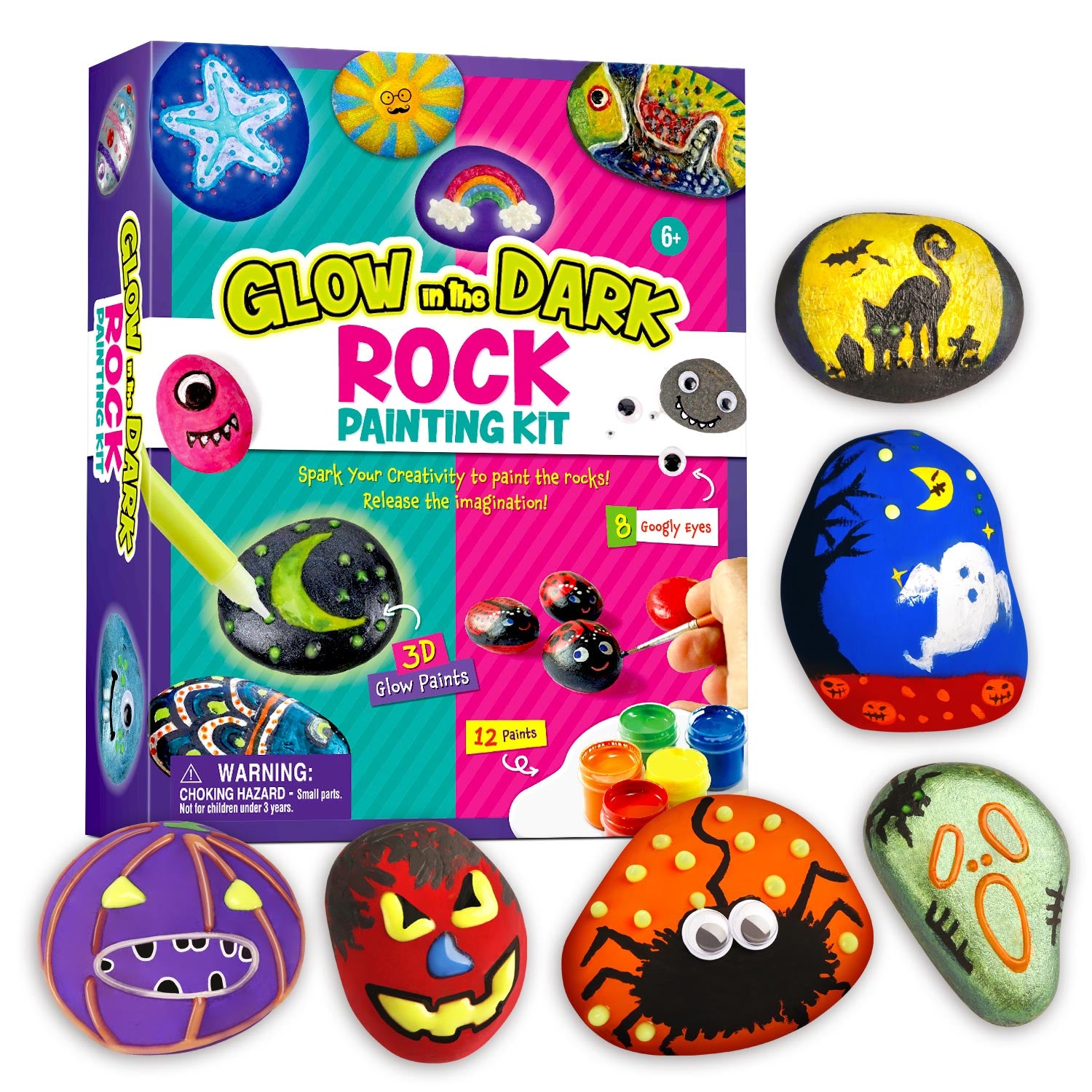 Glow-in-the-Dark Rock Painting Kit – 12 Paints & 3D Glow Colors - Image 11