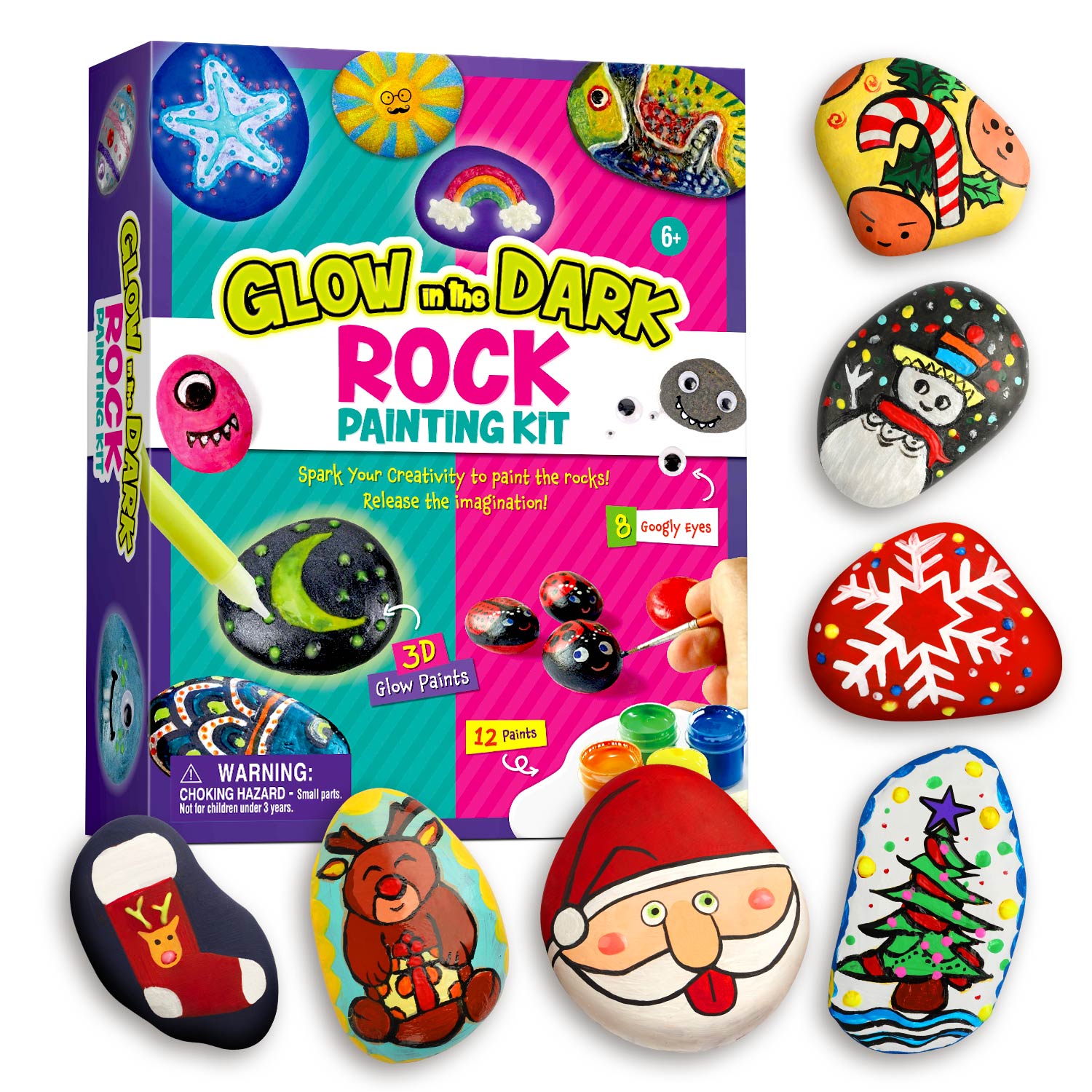 Glow-in-the-Dark Rock Painting Kit – 12 Paints & 3D Glow Colors - Image 12