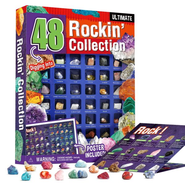 Rock Collection 48PCS, Natural Crystals & Gemstones, STEM Toy