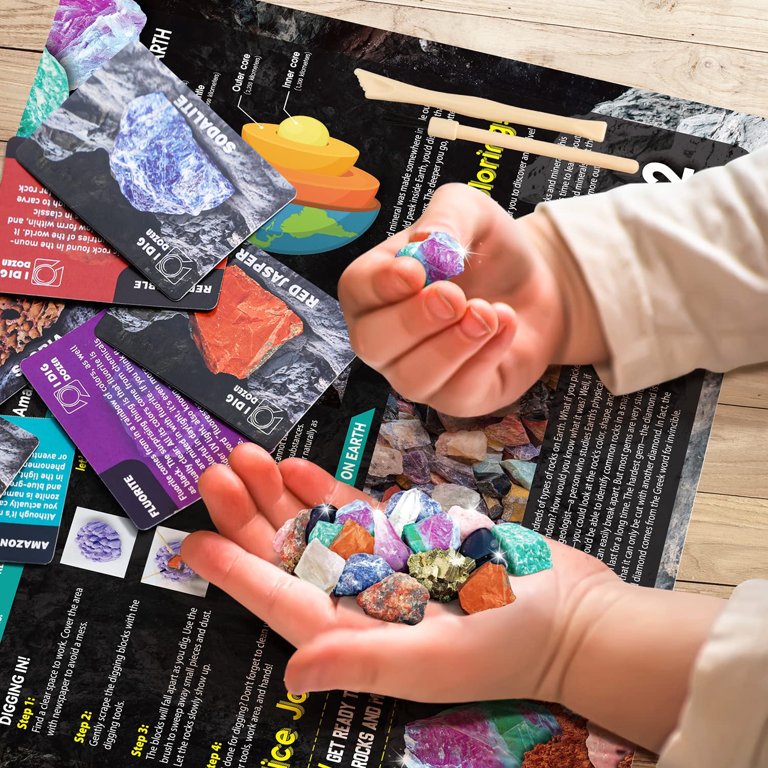 Gemstone Dig Kit, 12 Real Rocks and Gems, STEM Toy 6+ - Image 2