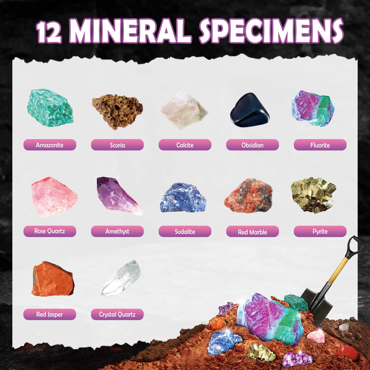 Gemstone Dig Kit, 12 Real Rocks and Gems, STEM Toy 6+ - Image 5