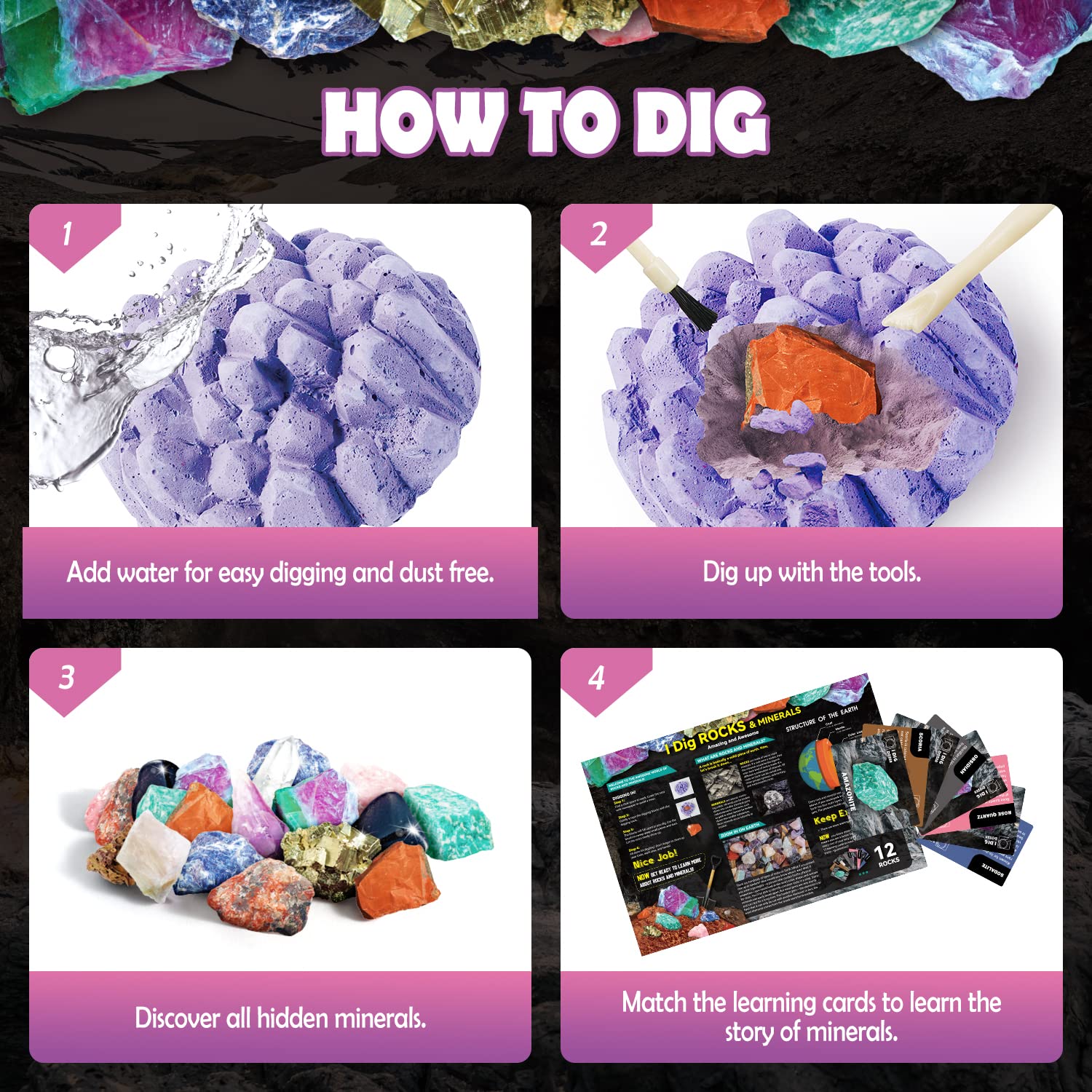 Gemstone Dig Kit, 12 Real Rocks and Gems, STEM Toy 6+ - Image 6